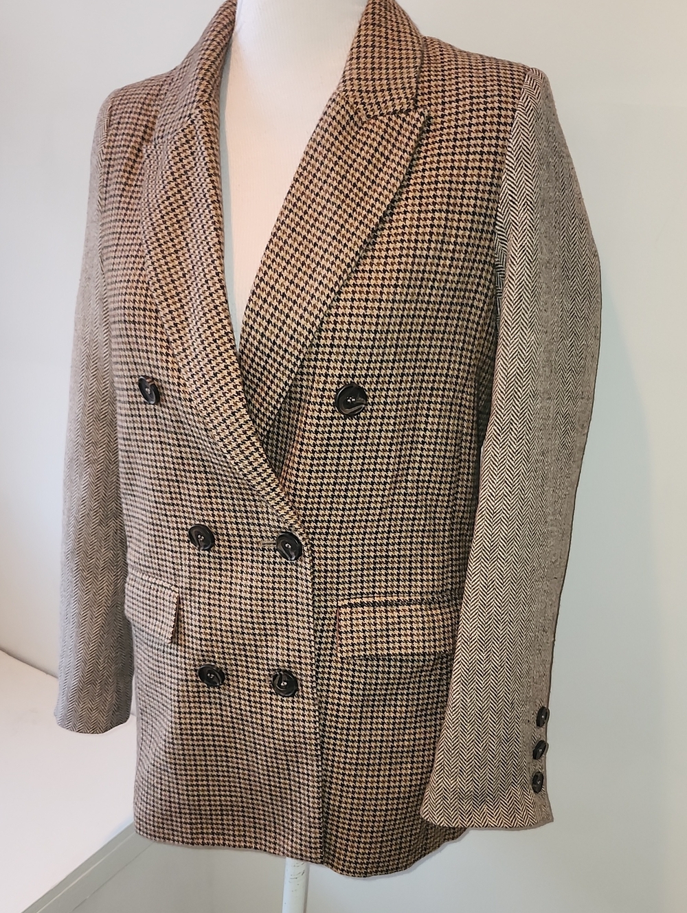 NEW LUCY PARIS sherlock Mixed plaid blazer Double Breasted Wool Blend Small NWT